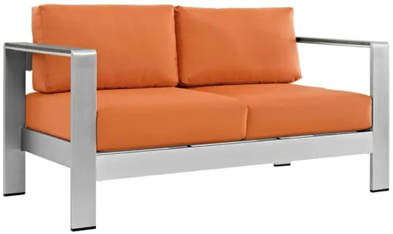 Shore Outdoor Patio Aluminum Loveseat in Silver Orange