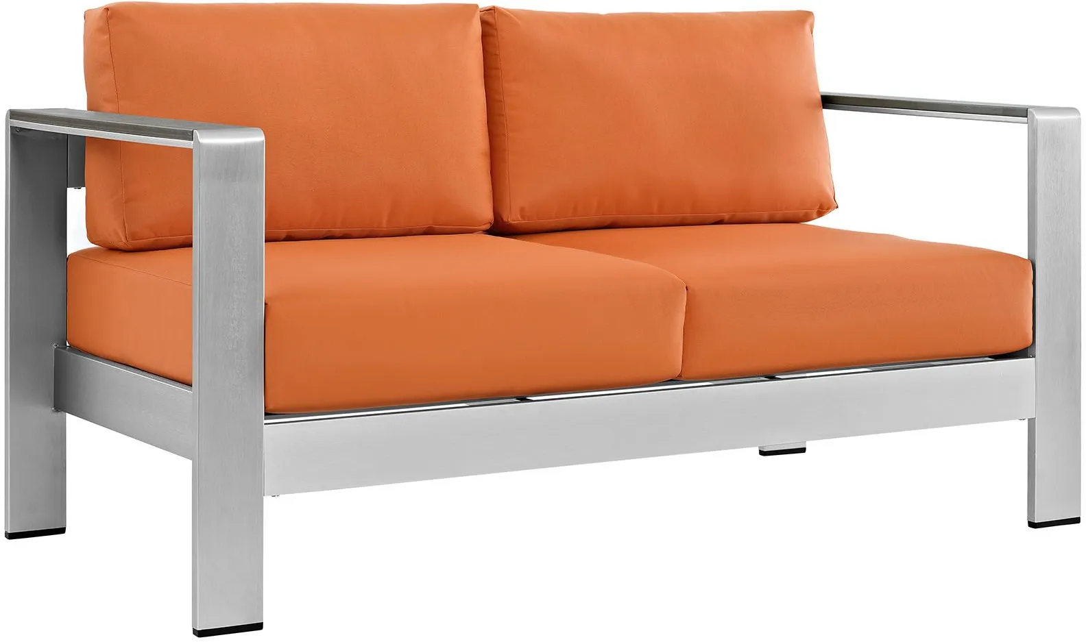 Shore Outdoor Patio Aluminum Loveseat in Silver Orange