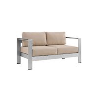 Shore Outdoor Patio Aluminum Loveseat in Silver Beige