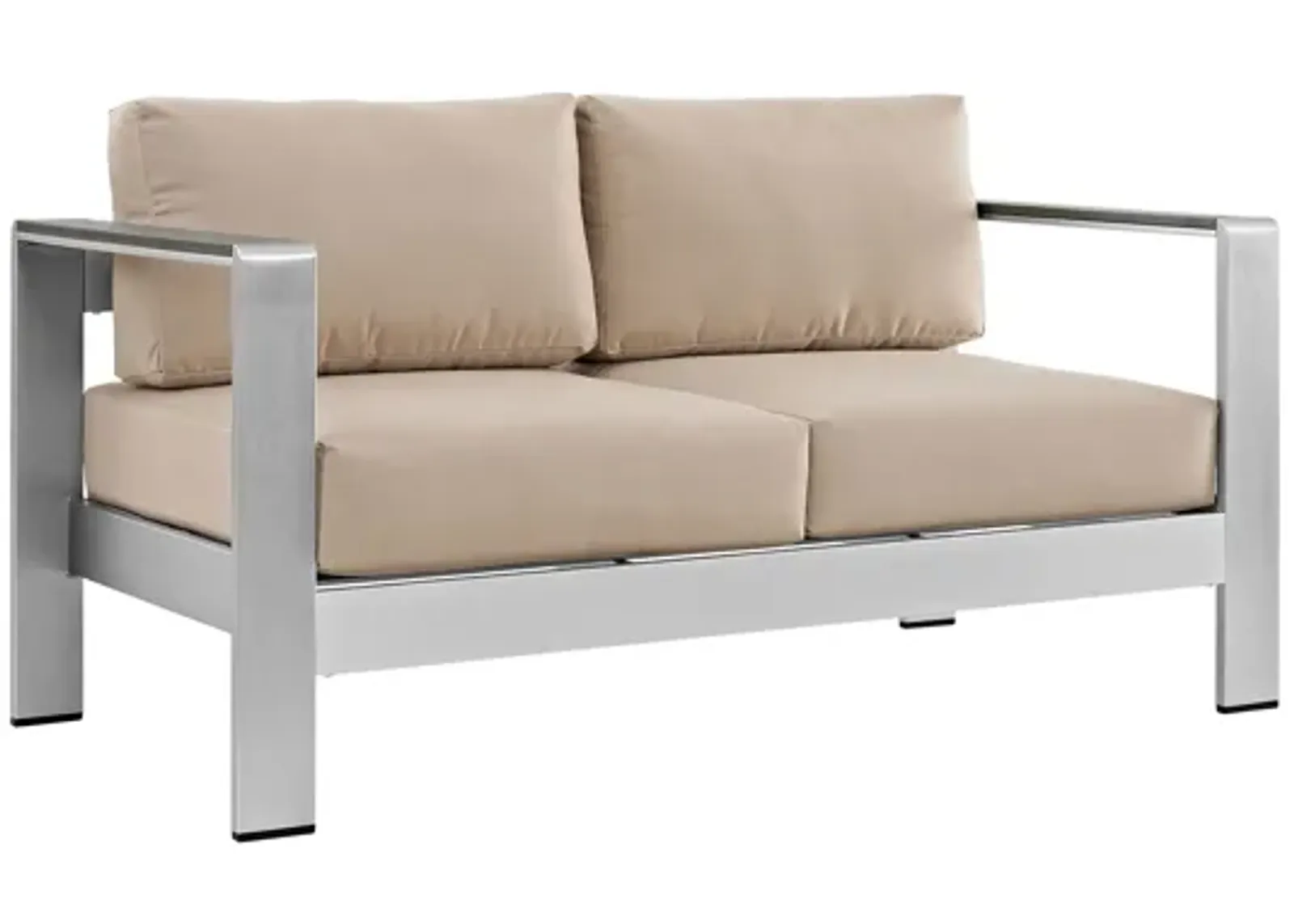 Shore Outdoor Patio Aluminum Loveseat in Silver Beige