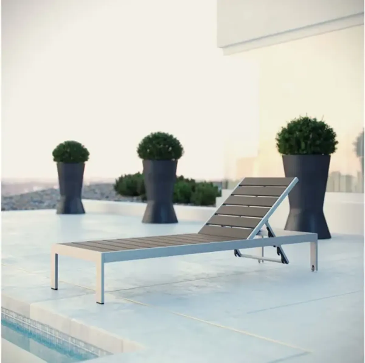 Shore Outdoor Patio Aluminum Chaise in Silver Gray