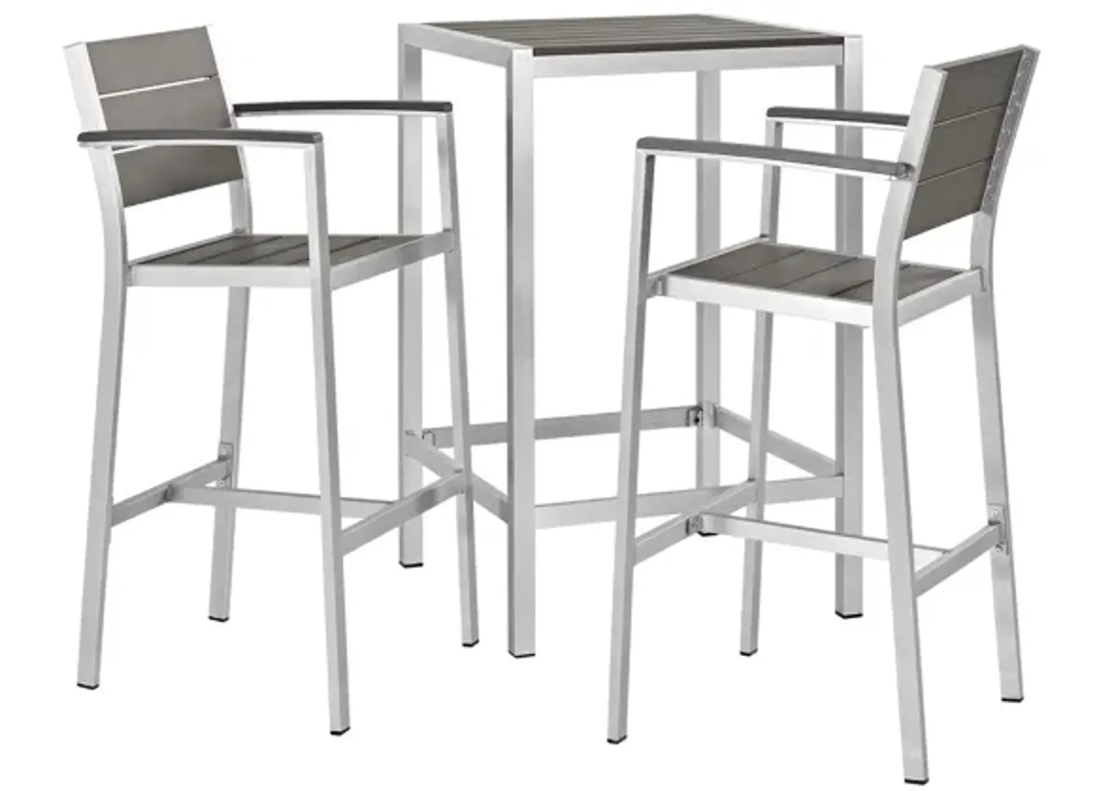 Shore 3 Piece Outdoor Patio Aluminum Pub Set in Silver Gray