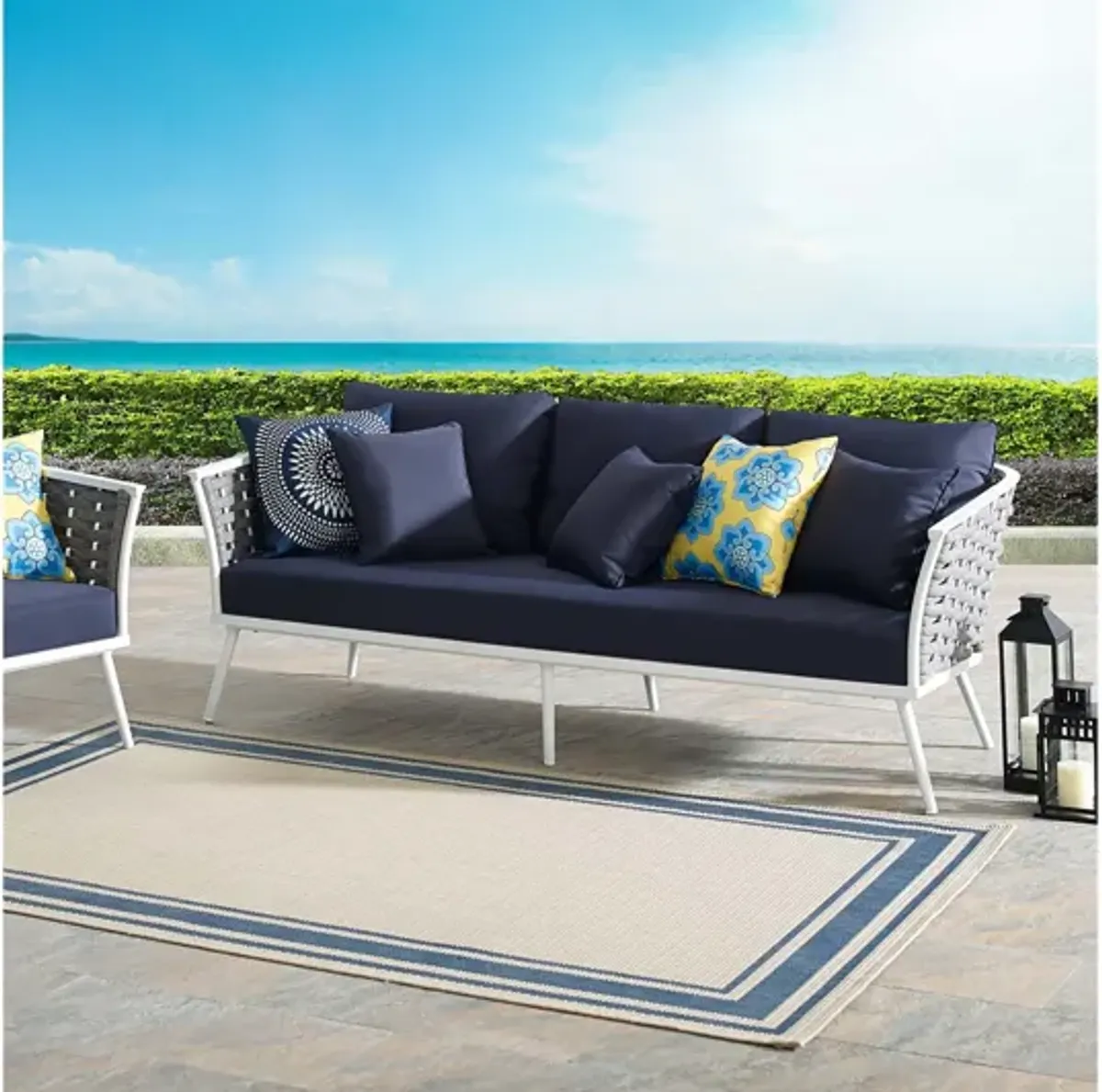 Stance Outdoor Patio Aluminum Sofa in White navy