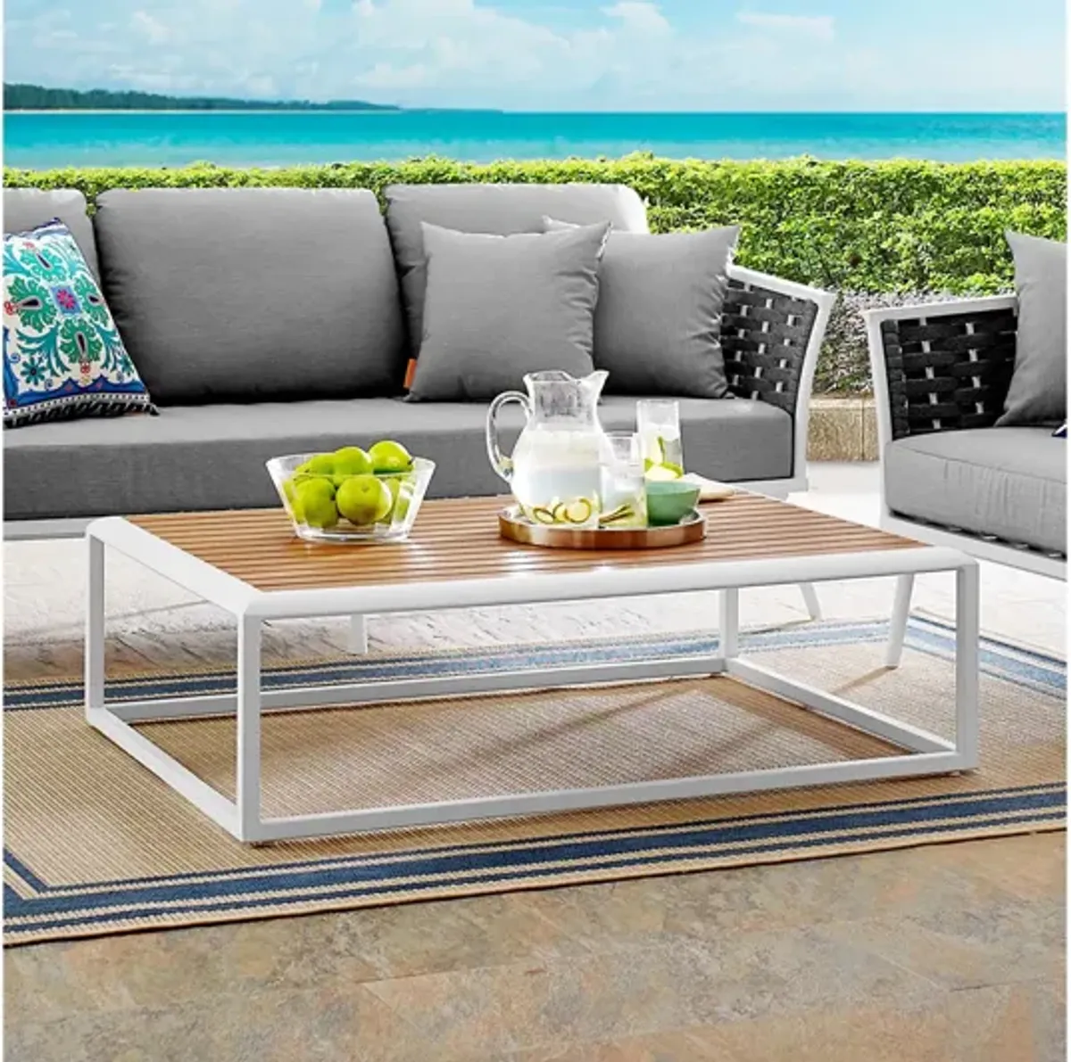 Stance Outdoor Patio Aluminum Coffee Table in White Natural