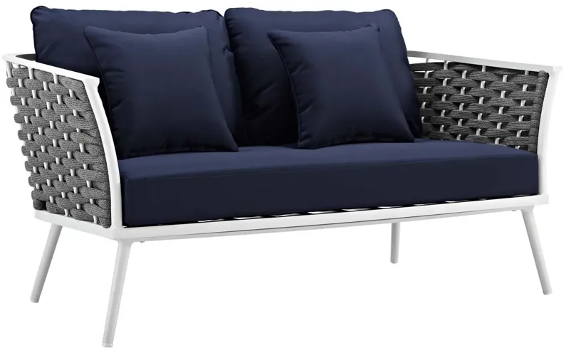 Stance Outdoor Patio Aluminum Loveseat in White Navy