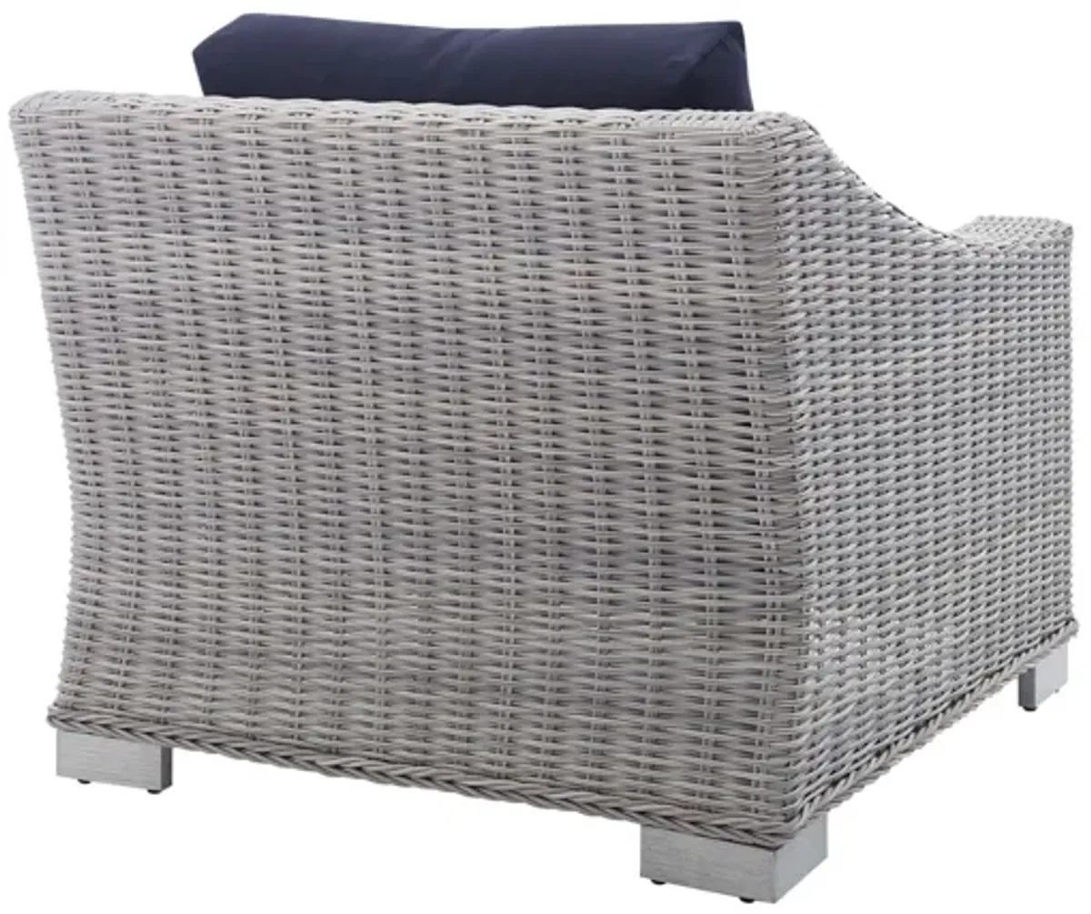 Conway Sunbrella� Outdoor Patio Wicker Rattan Armchair in Light Gray Navy