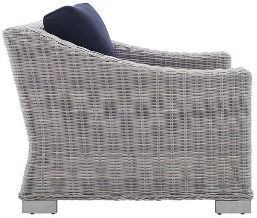 Conway Sunbrella® Outdoor Patio Wicker Rattan Armchair in Light Gray Navy