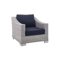 Conway Sunbrella® Outdoor Patio Wicker Rattan Armchair in Light Gray Navy