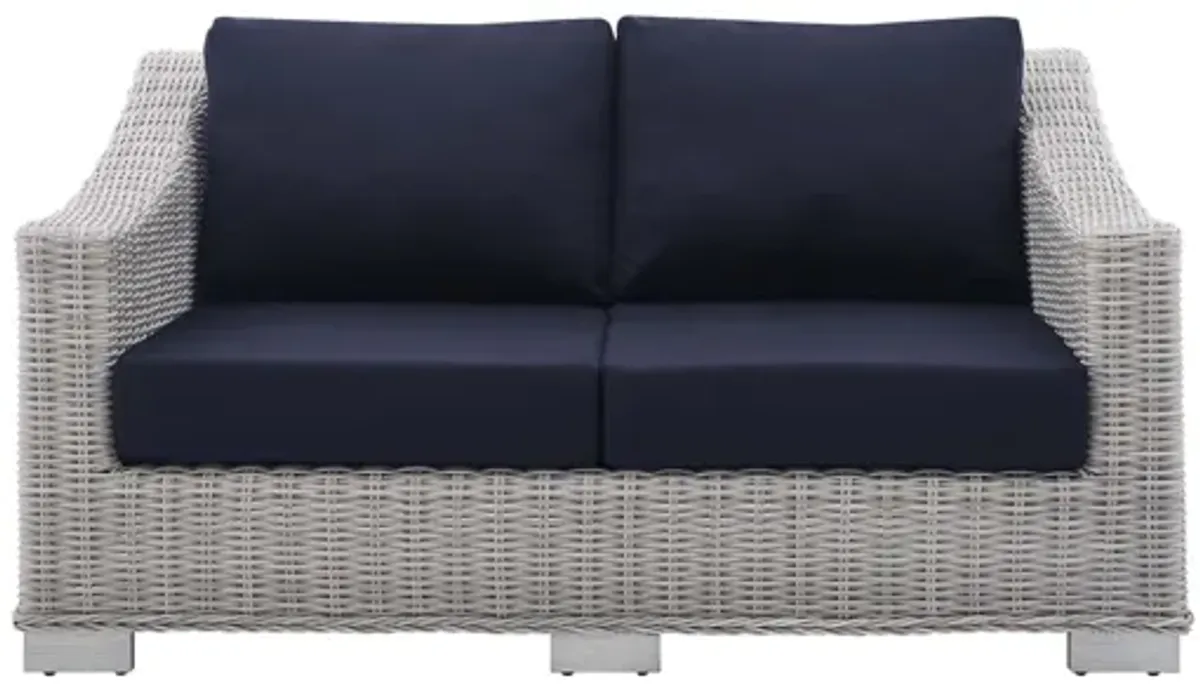 Conway Sunbrella� Outdoor Patio Wicker Rattan Loveseat in Light Gray Navy