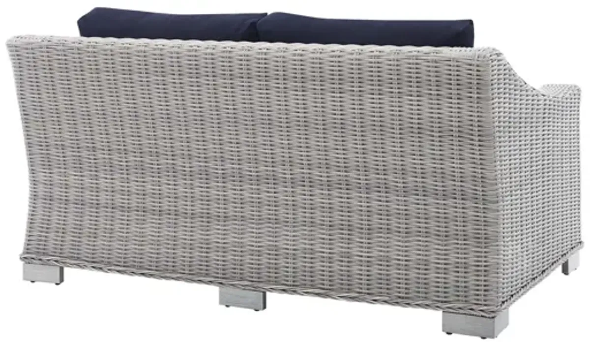 Conway Sunbrella� Outdoor Patio Wicker Rattan Loveseat in Light Gray Navy