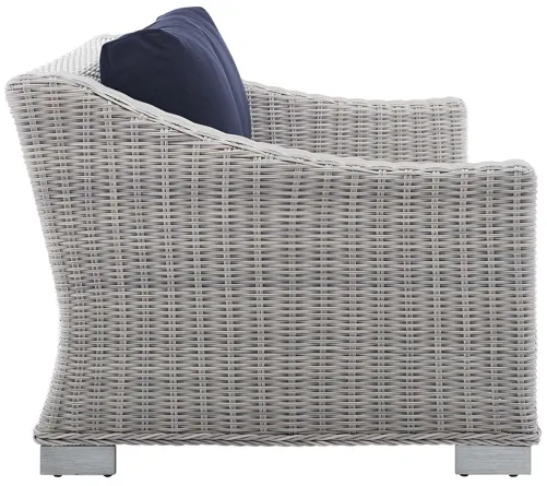 Conway Sunbrella® Outdoor Patio Wicker Rattan Loveseat in Light Gray Navy