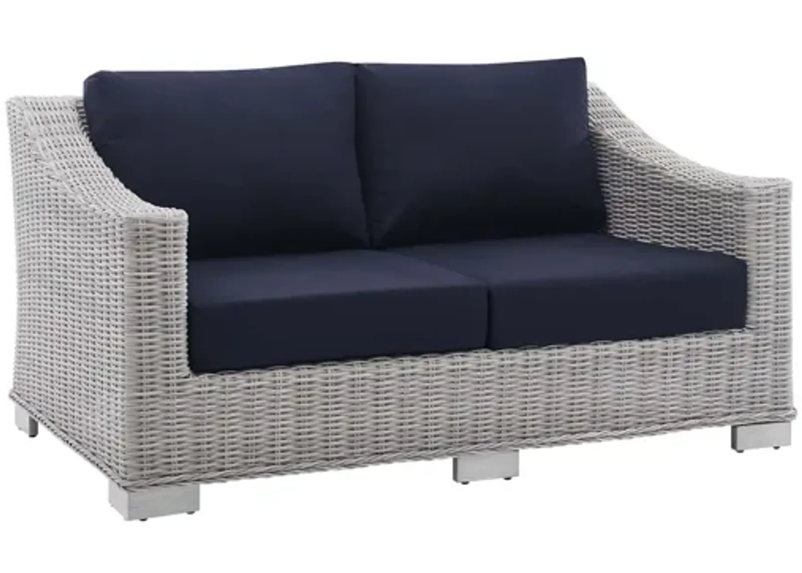 Conway Sunbrella� Outdoor Patio Wicker Rattan Loveseat in Light Gray Navy