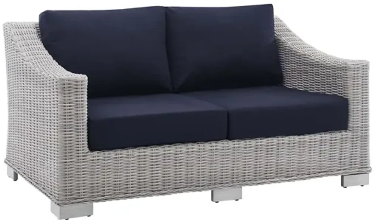 Conway Sunbrella� Outdoor Patio Wicker Rattan Loveseat in Light Gray Navy