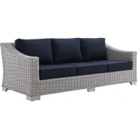 Conway Sunbrella® Outdoor Patio Wicker Rattan Sofa in Light Gray Navy