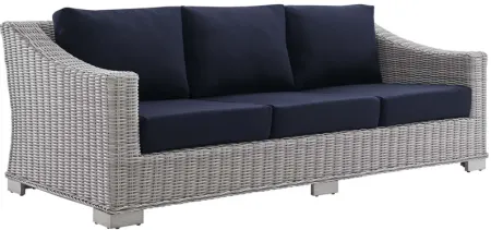 Conway Sunbrella® Outdoor Patio Wicker Rattan Sofa in Light Gray Navy