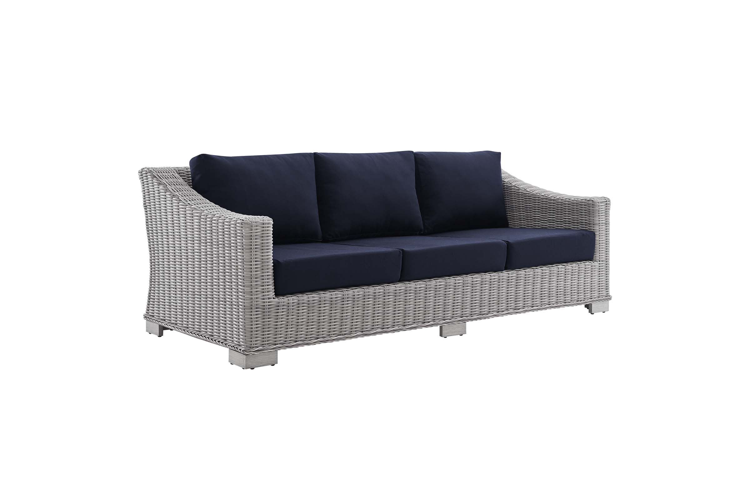 Conway Sunbrella® Outdoor Patio Wicker Rattan Sofa in Light Gray Navy