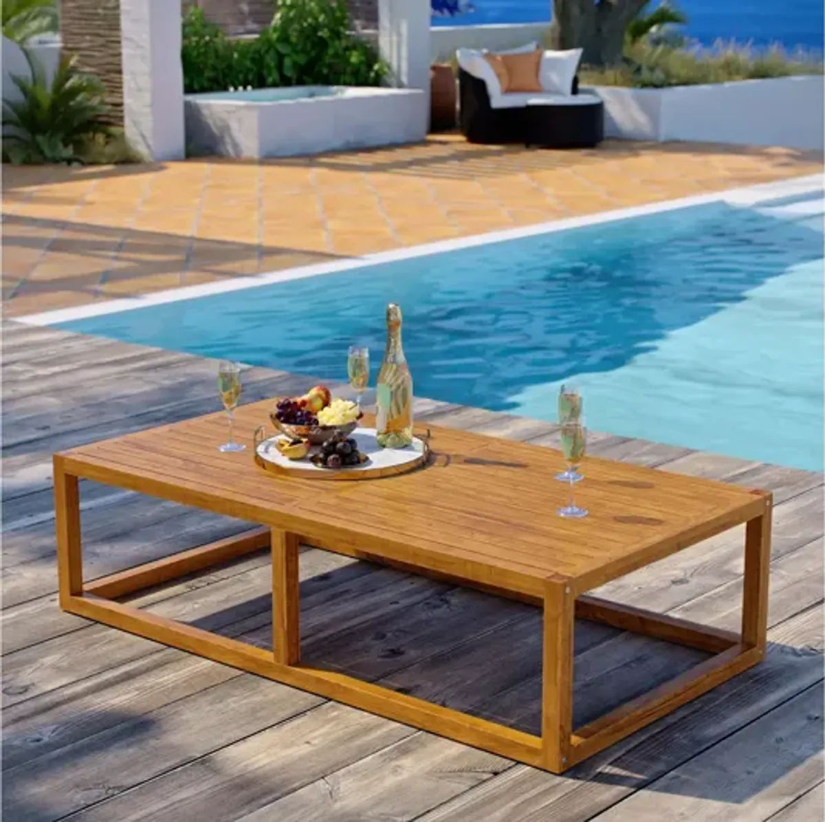 Newbury Outdoor Patio Premium Grade A Teak Wood Coffee Table in Natural