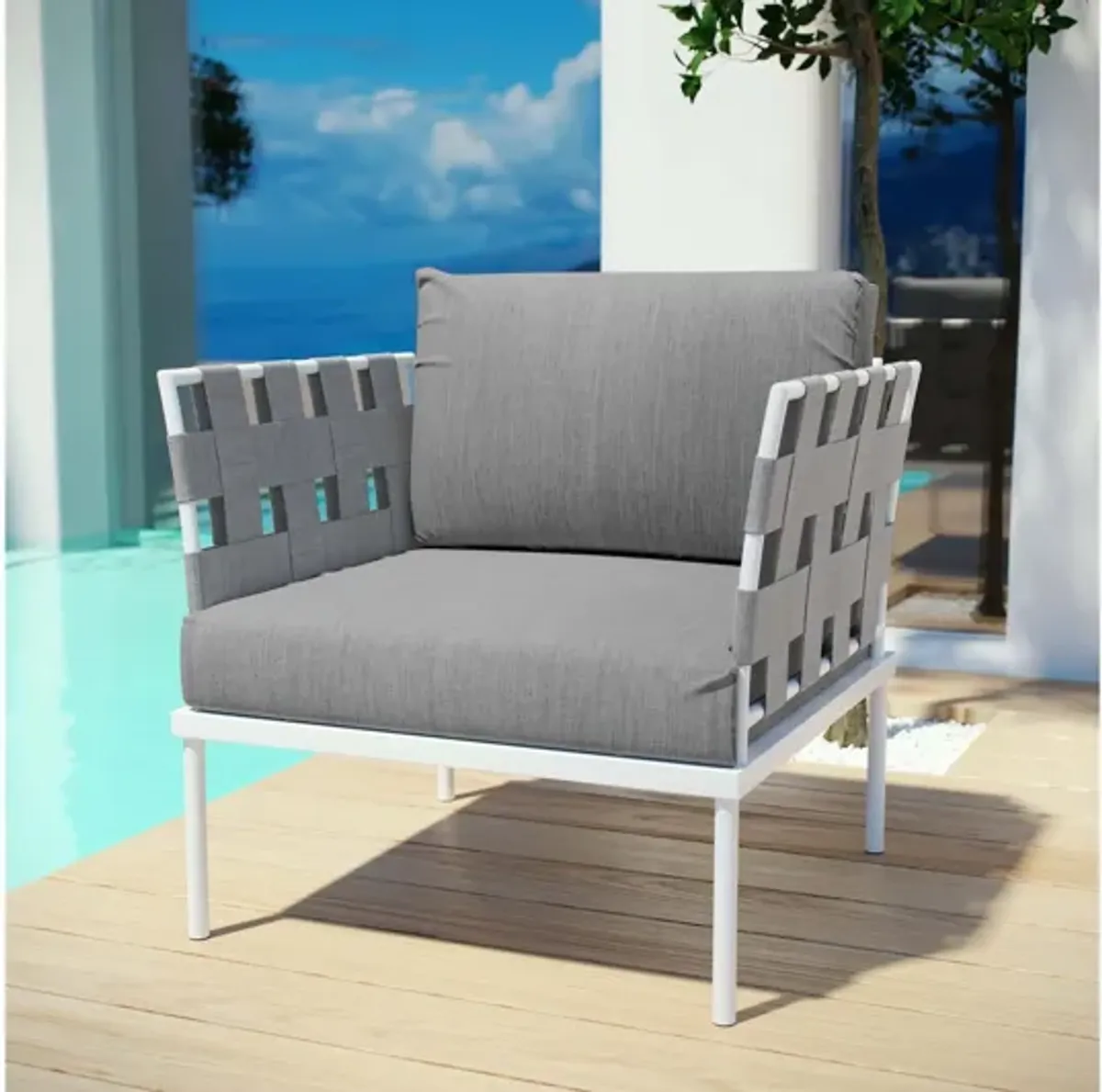 Harmony Outdoor Patio Aluminum Armchair in White Gray