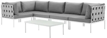 Harmony 6 Piece Outdoor Patio Aluminum Sectional Sofa Set in White Gray
