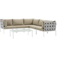 Harmony 6 Piece Outdoor Patio Aluminum Sectional Sofa Set in White Beige