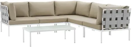 Harmony 6 Piece Outdoor Patio Aluminum Sectional Sofa Set in White Beige