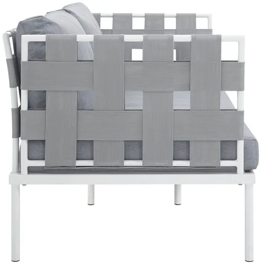 Harmony Outdoor Patio Aluminum Loveseat in White Gray