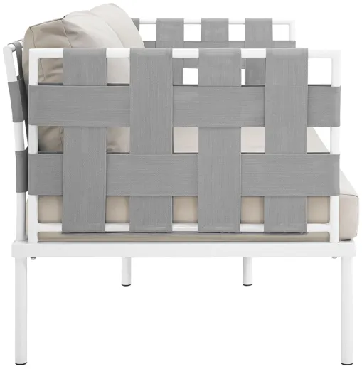 Harmony Outdoor Patio Aluminum Loveseat in White Beige