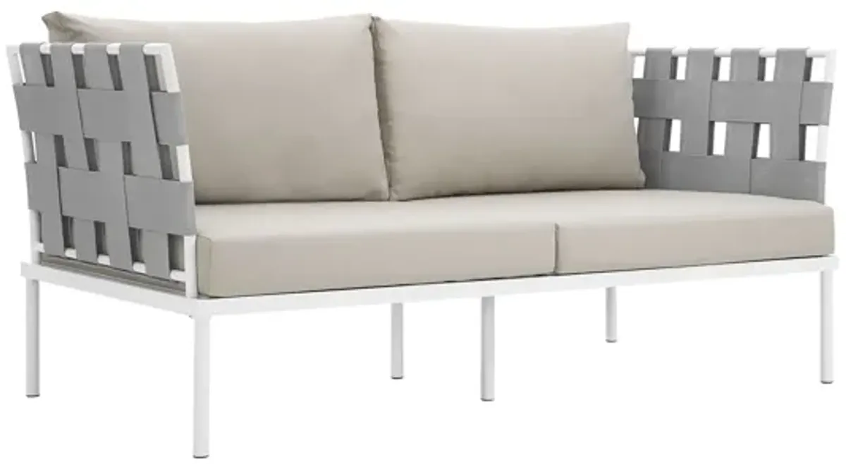 Harmony Outdoor Patio Aluminum Loveseat in White Beige