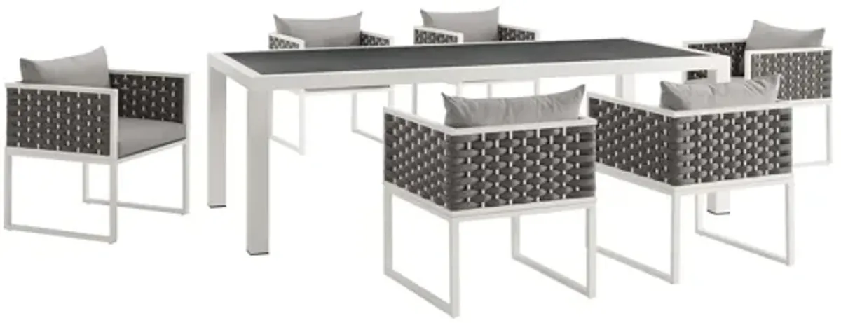 Stance 7 Piece Outdoor Patio Aluminum Dining Set in White Gray