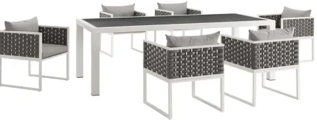 Stance 7 Piece Outdoor Patio Aluminum Dining Set in White Gray