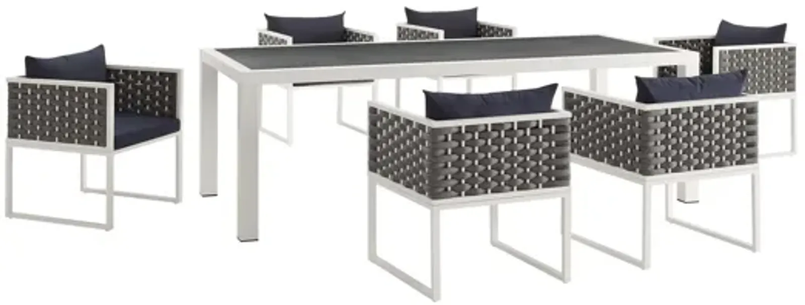 Stance 7 Piece Outdoor Patio Aluminum Dining Set in White Navy