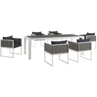 Stance 7 Piece Outdoor Patio Aluminum Dining Set in White Navy