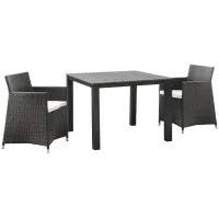 Junction 3 Piece Outdoor Patio Wicker Dining Set in Brown White