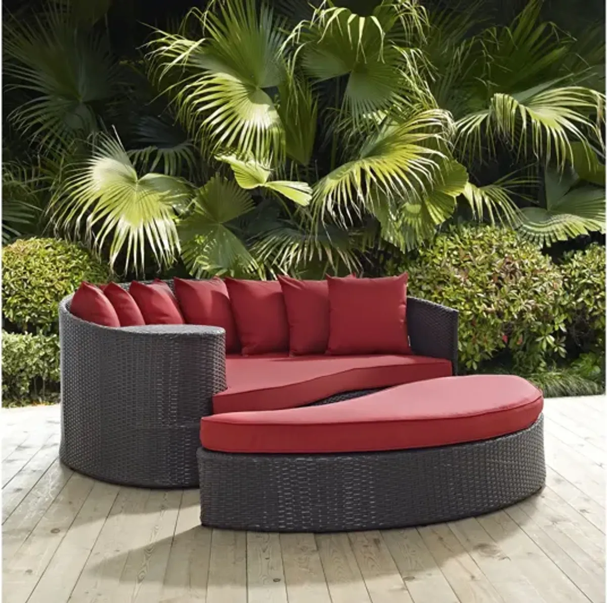 Convene Outdoor Patio Daybed in Espresso Red