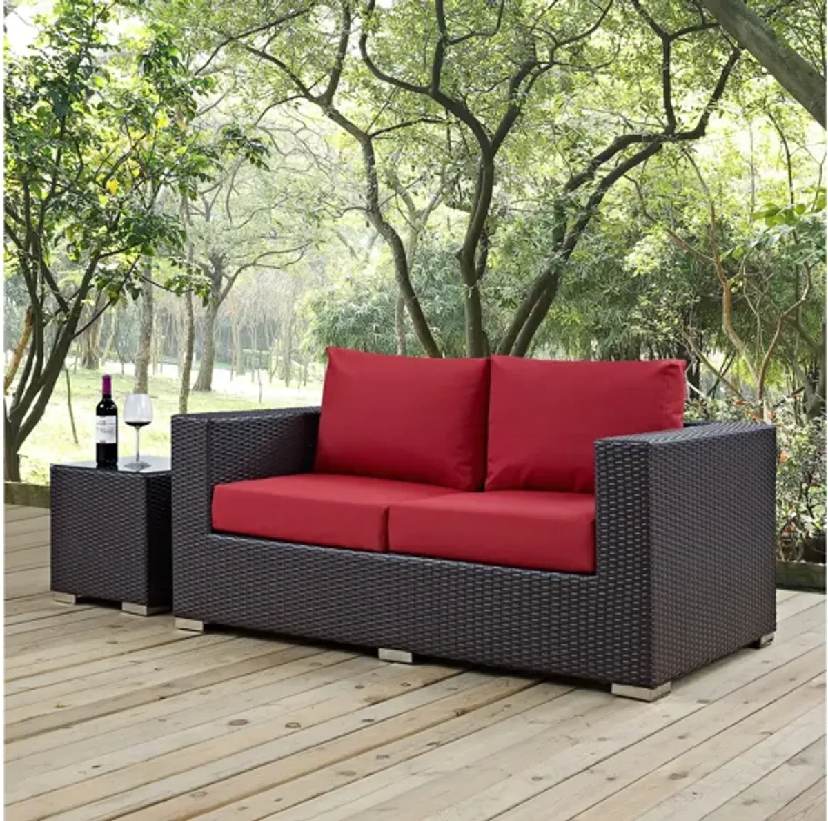 Convene Outdoor Patio Loveseat in Espresso Red