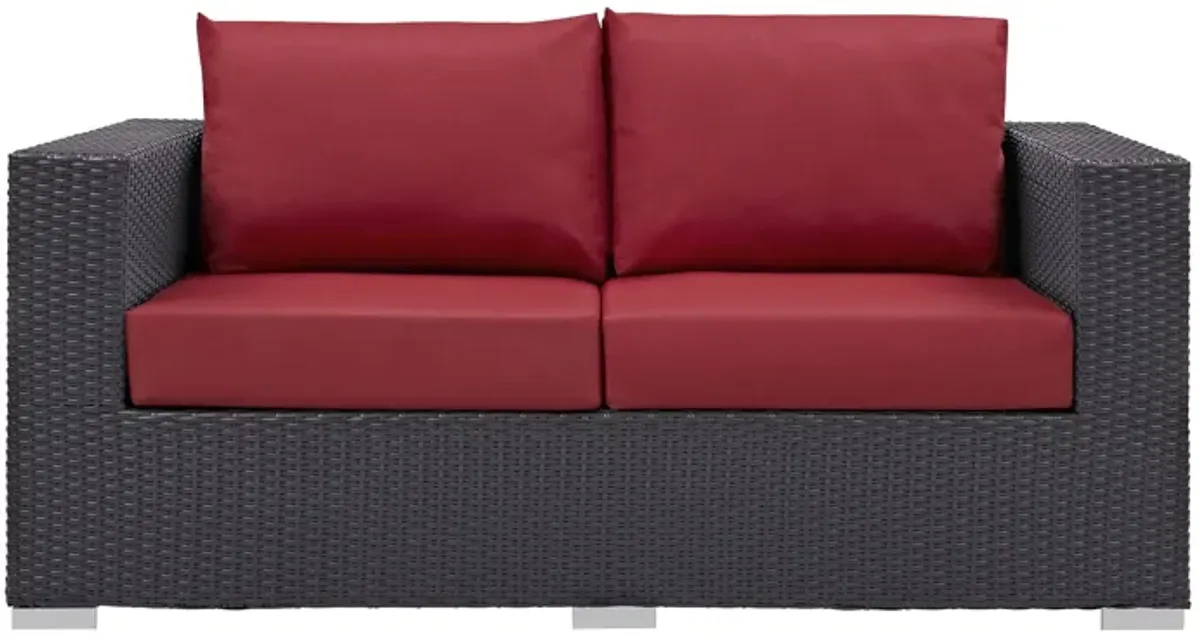 Convene Outdoor Patio Loveseat in Espresso Red