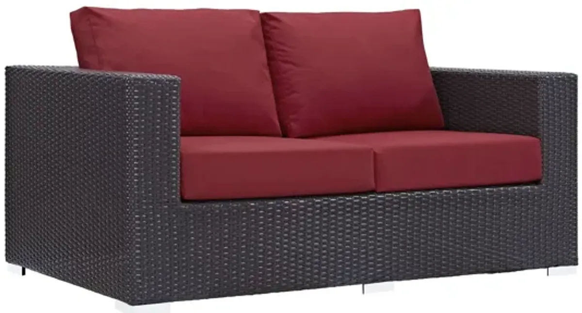 Convene Outdoor Patio Loveseat in Espresso Red