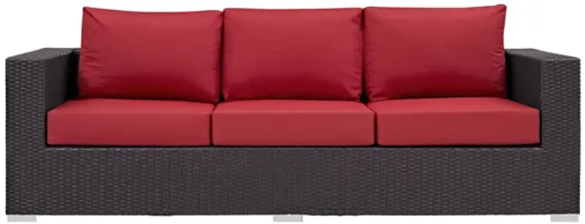 Convene Outdoor Patio Sofa in Espresso Red