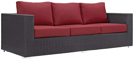 Convene Outdoor Patio Sofa in Espresso Red