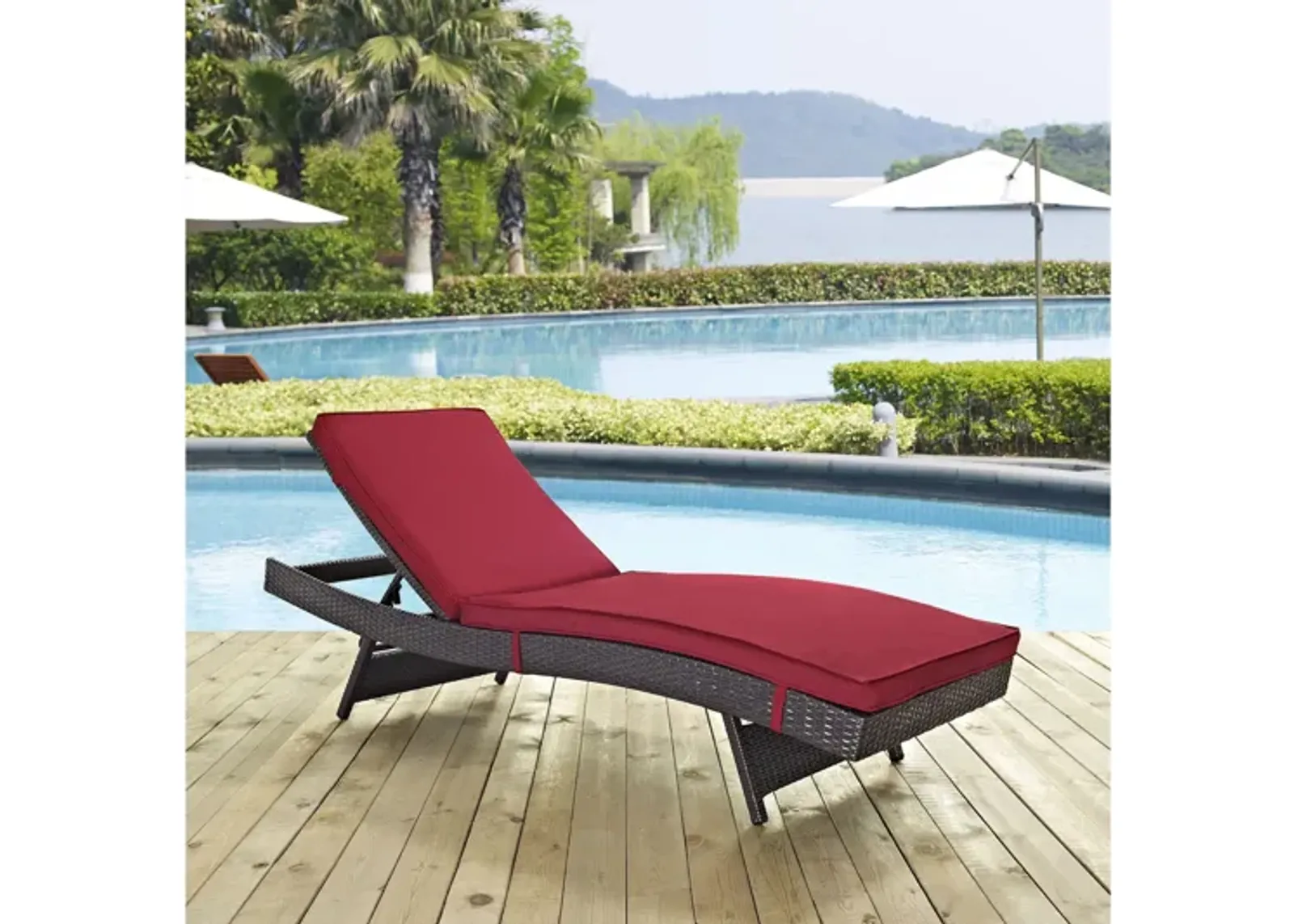 Convene Outdoor Patio Chaise in Espresso Red