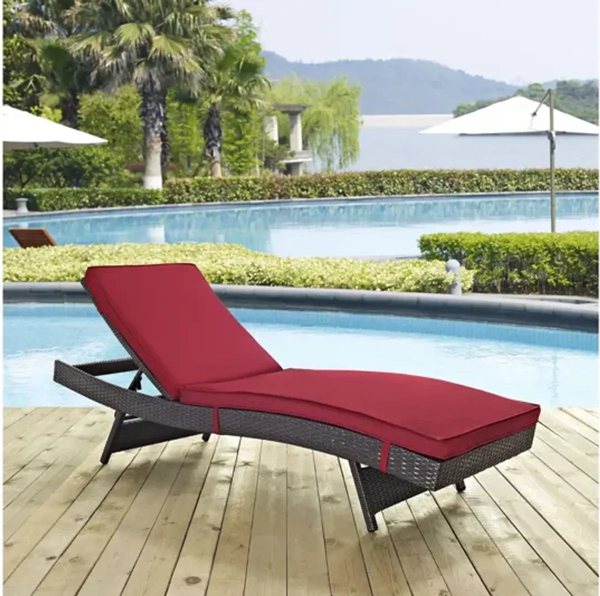 Convene Outdoor Patio Chaise in Espresso Red