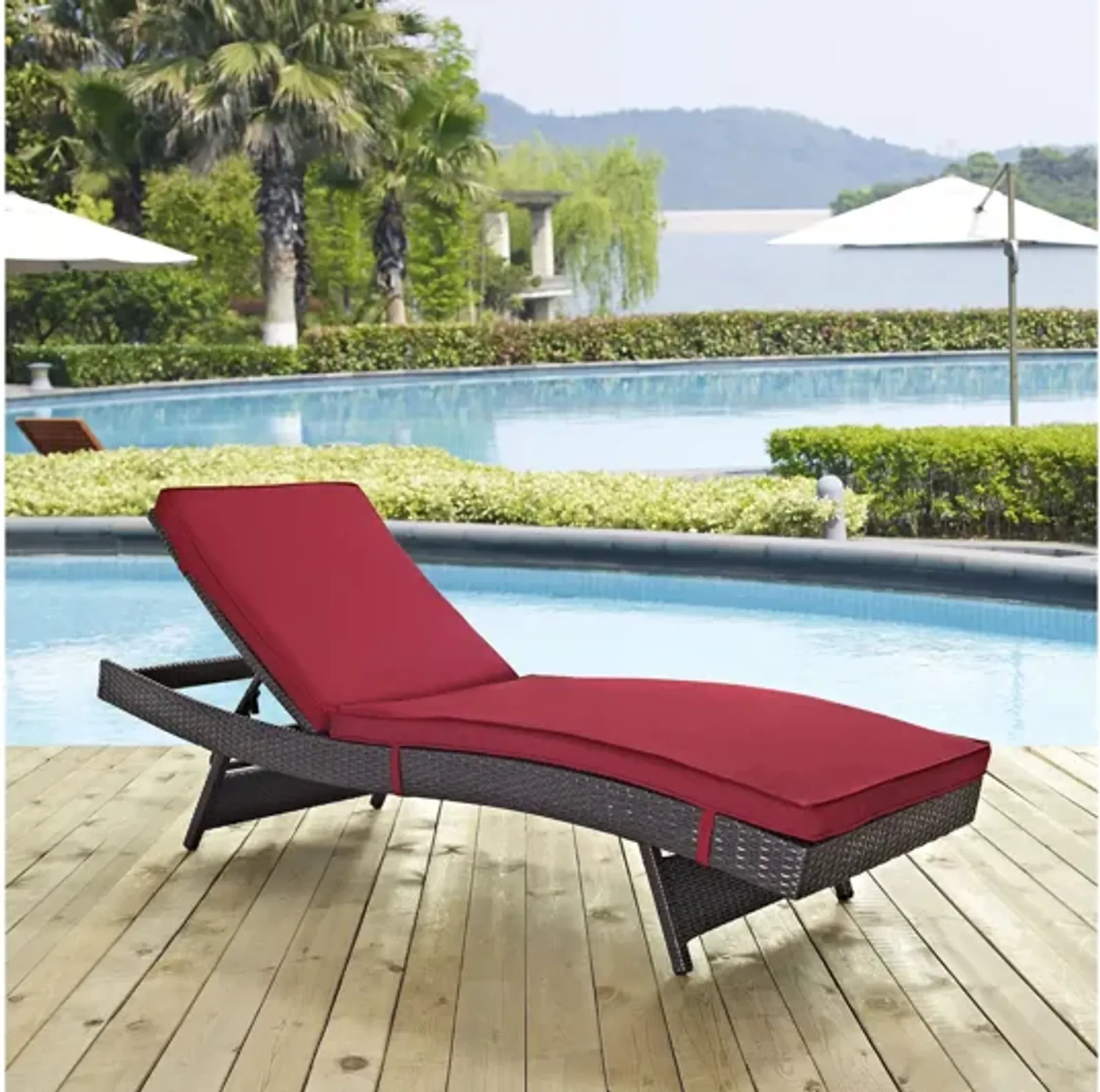 Convene Outdoor Patio Chaise in Espresso Red