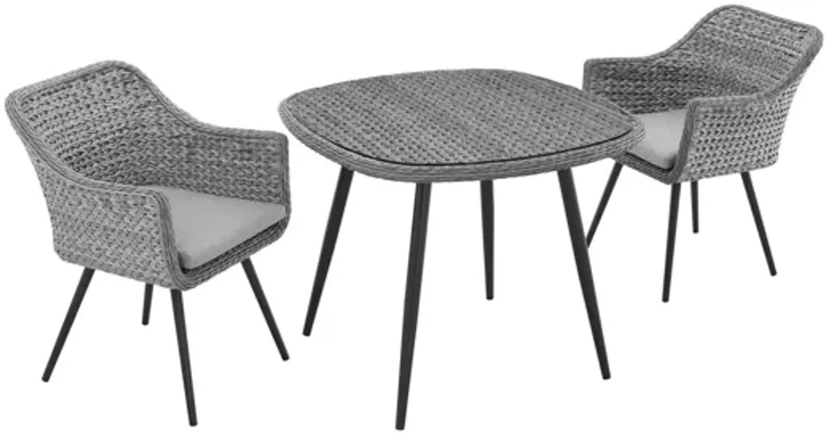 Endeavor 3 Piece Outdoor Patio Wicker Rattan Dining Set in Gray Gray