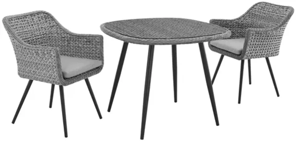 Endeavor 3 Piece Outdoor Patio Wicker Rattan Dining Set in Gray Gray