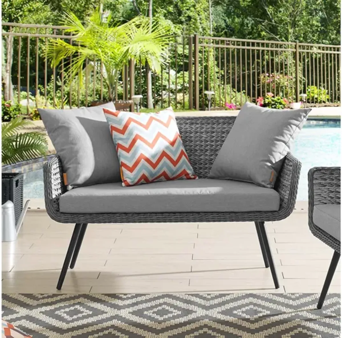 Endeavor Outdoor Patio Wicker Rattan Loveseat in Gray Gray