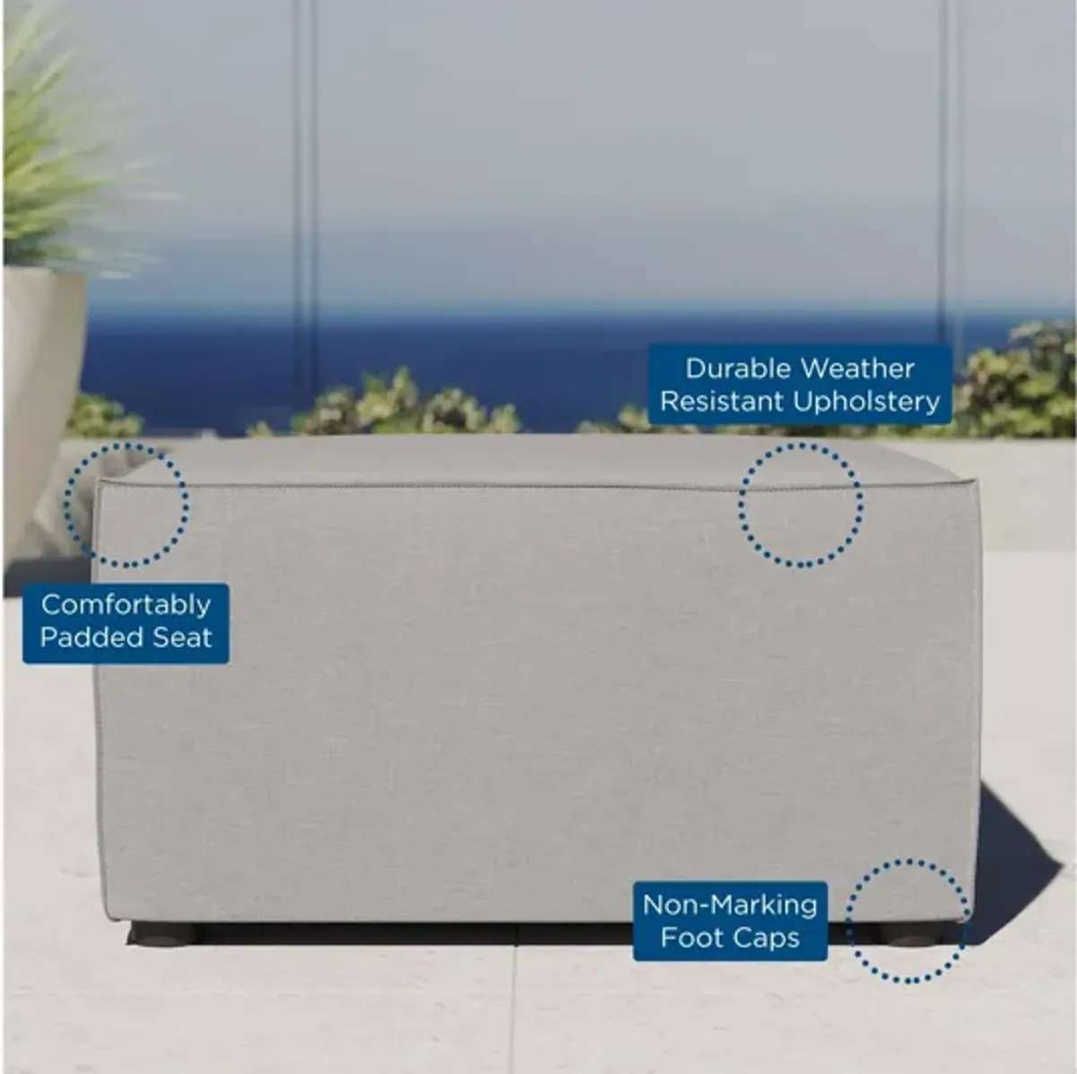 Saybrook Outdoor Patio Upholstered Ottoman in Gray