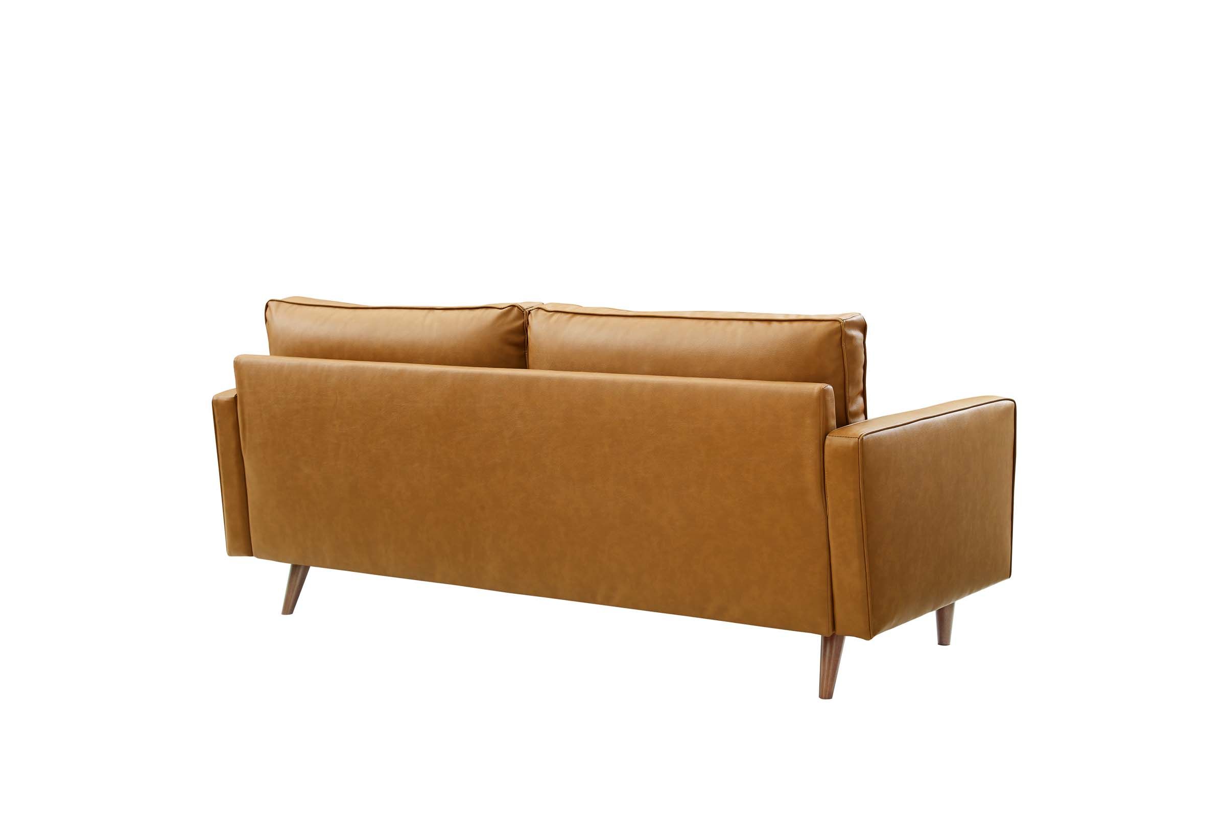 valour upholstered faux leather sofa in tan