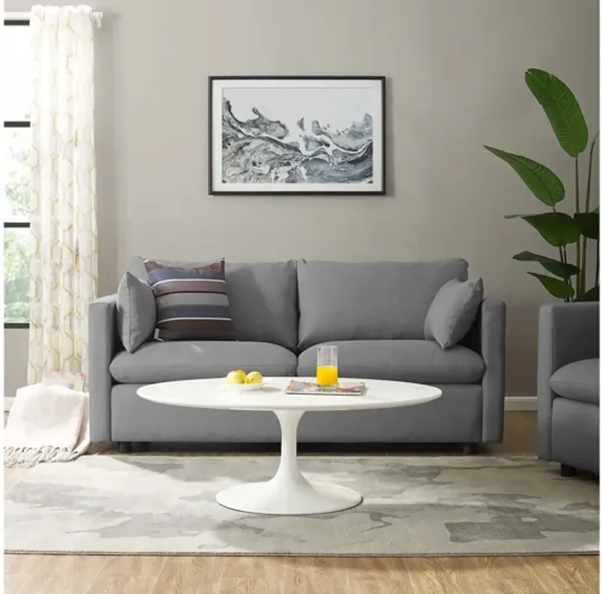 Activate Upholstered Fabric Sofa in Light Gray