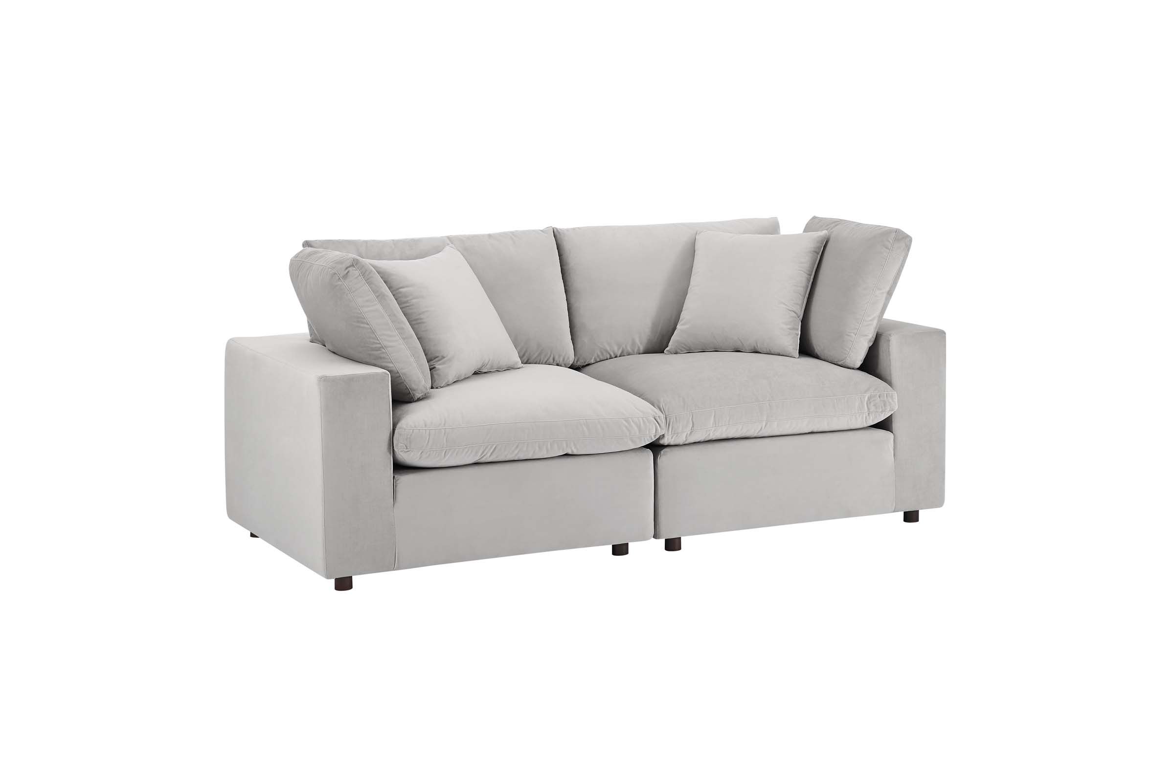 Commix Down Filled Overstuffed Performance Velvet Loveseat in Light Gray