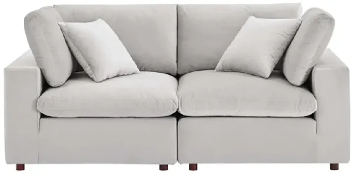 Commix Down Filled Overstuffed Performance Velvet Loveseat in Light Gray